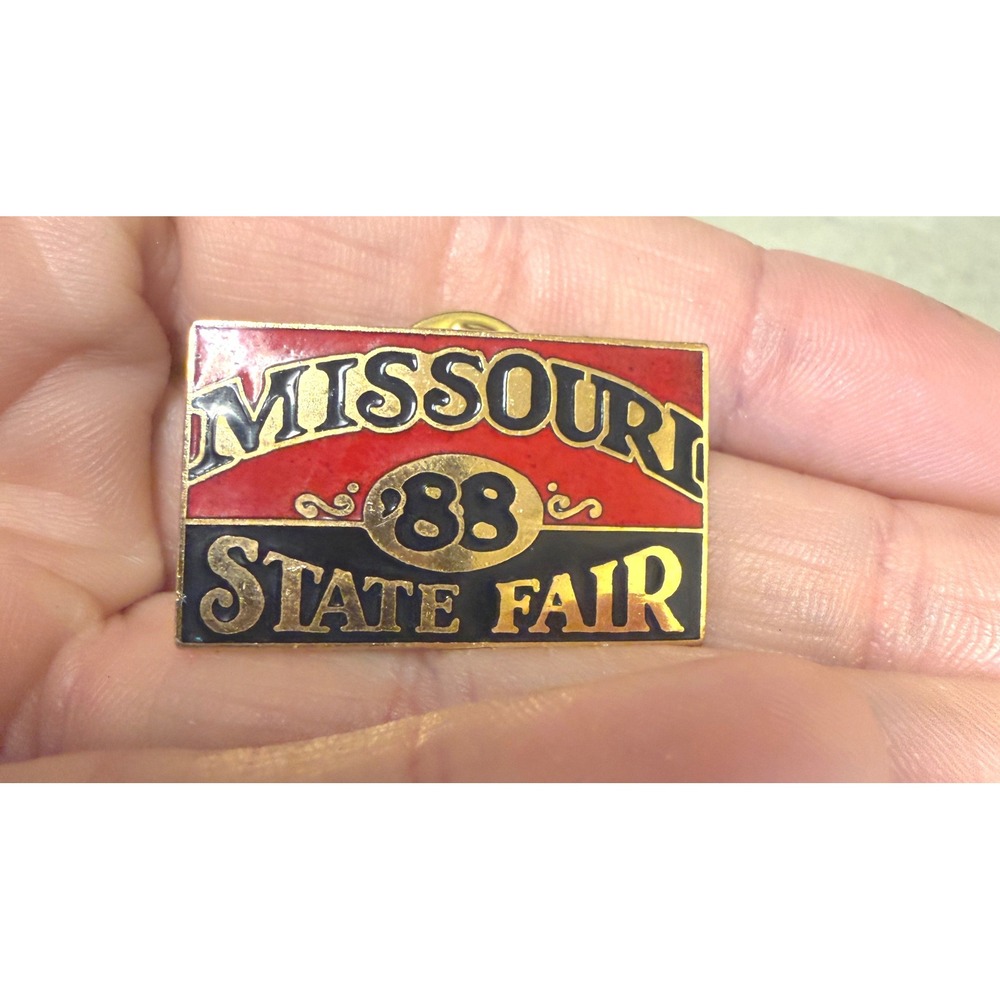 Vintage 1988 Missouri State Fair Enamel Lapel Pin Red Black Gold Souvenir MO